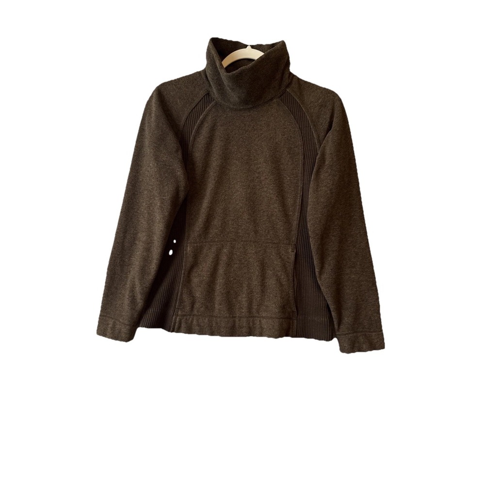 Women's Brown Mock Neck Wool Blend Warm Pullover Sweater M Outdoors Hiking Layer